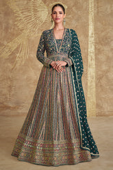 Pure Georgette Green Exclusive Anarkali Dress With Heavy Embroidered & Heavy Dupatta